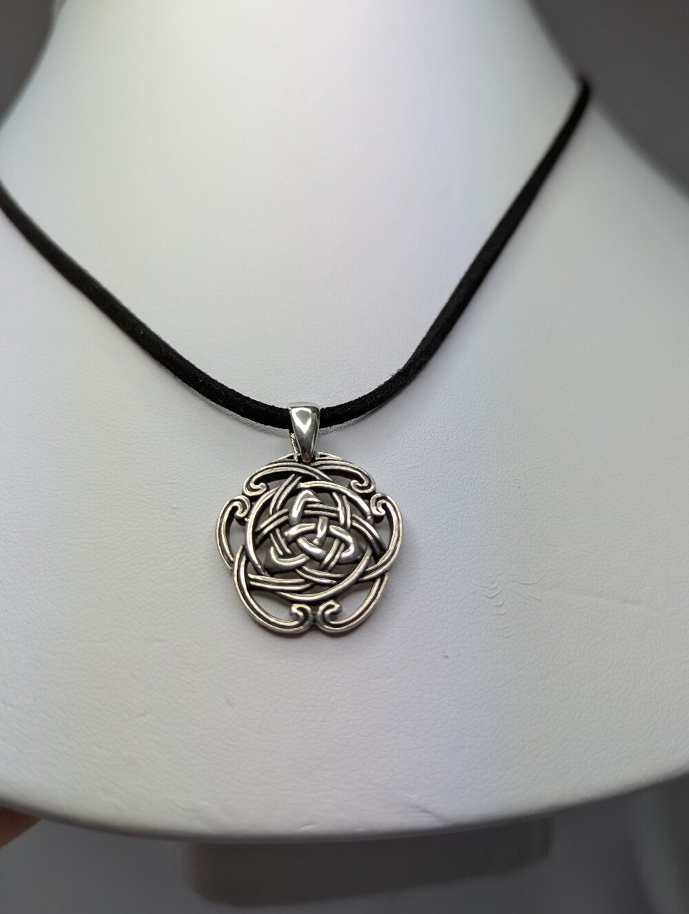 Sterling Silver Celtic Knot Pendant Necklace - Black Cord